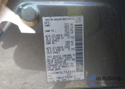 2016 Nissan Rogue Sl from USA, damaged, VIN 5N1AT2MV7GC762498